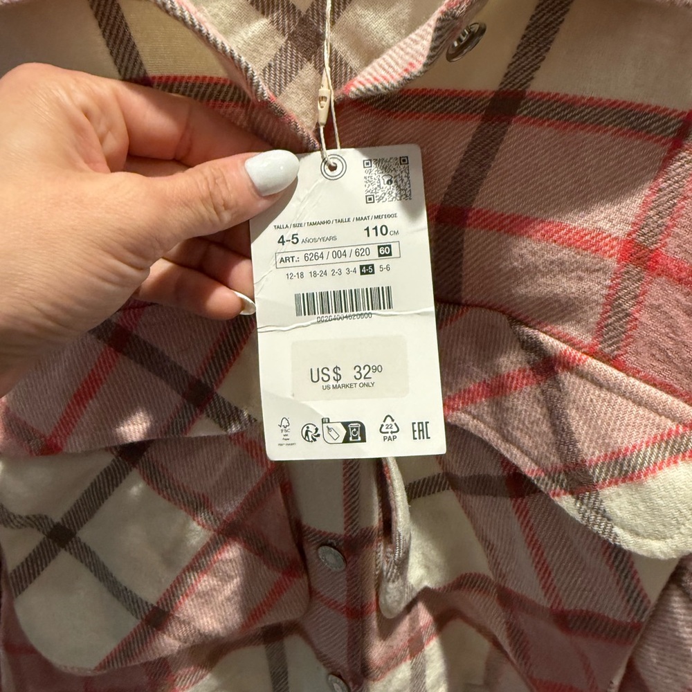 Plaid Kids Jacket - Pink and Cream Zara - Picture 4 of 5